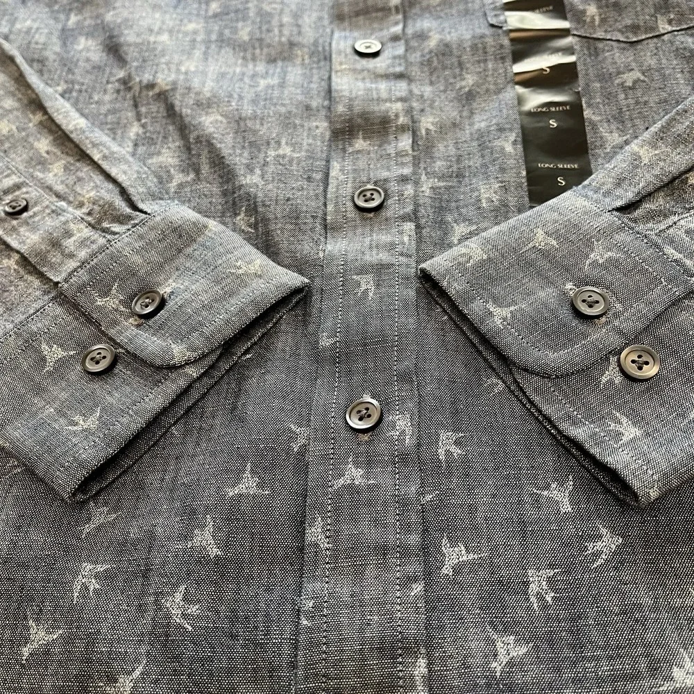 Banana Republic Soft Wash Men's S Cotton Blue Bird Print Button Down shirt NWT